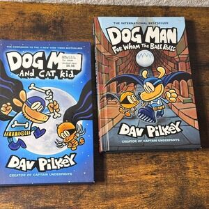 TWO Dog Man Dav Pilkey Hardcover Books Scholastic Graphix Homeschool Adventure